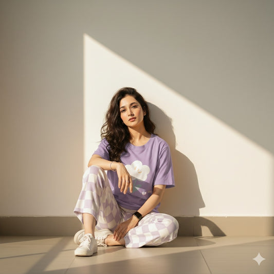 PUPLE FLOWER PRINTED - PJ SUIT FOR WOMEN