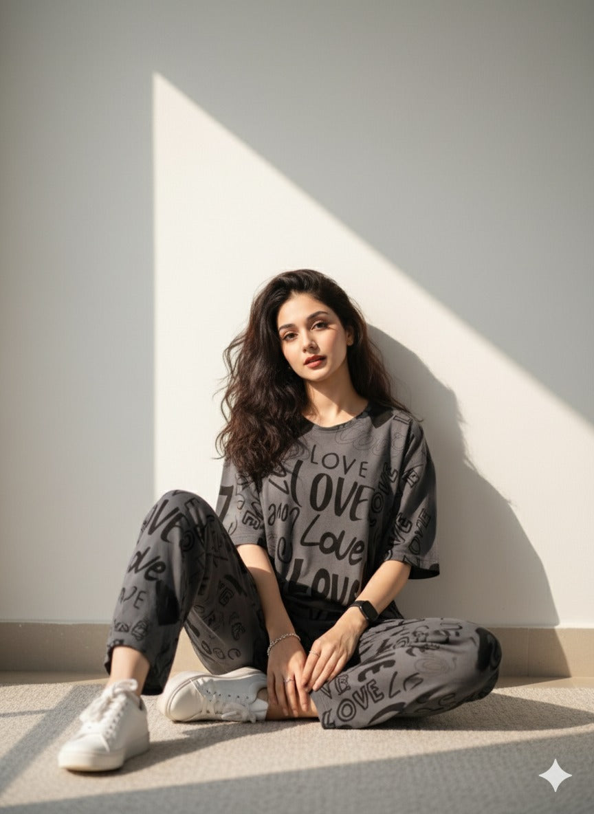 LOVE DROPSHOULDER CHARCOAL - PJ SUIT FOR WOMEN