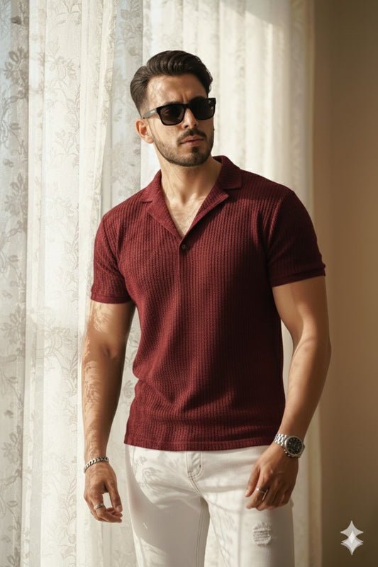 PREMIUM KNITTED POLO T-SHIRT For Men - MAROON