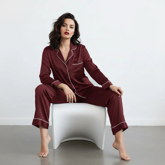 PLAIN SILK NIGHT SUIT - MAROON