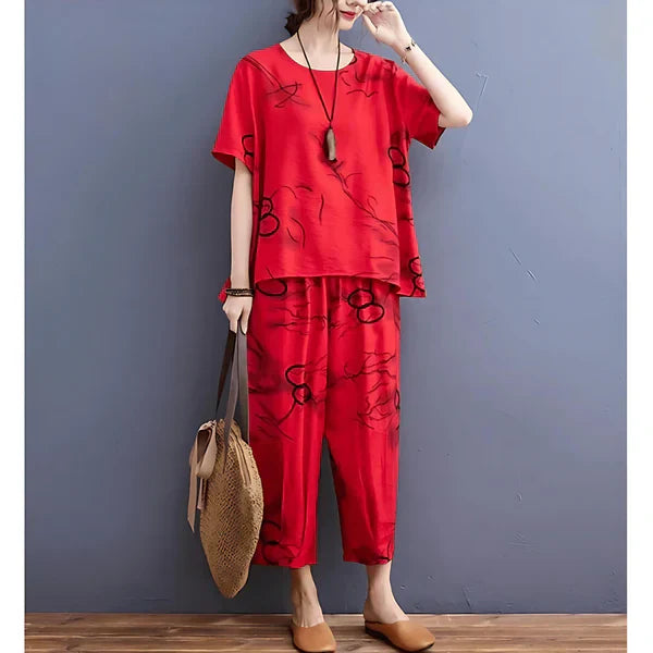 HN-RED RING CAPRI  PRINTED - PJ SUIT FOR WOMEN