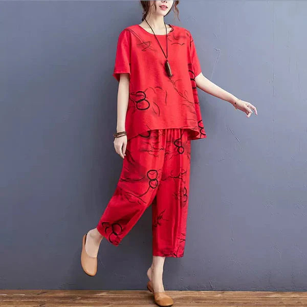 HN-RED RING CAPRI  PRINTED - PJ SUIT FOR WOMEN