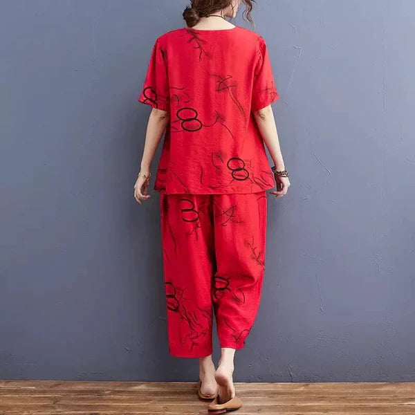 HN-RED RING CAPRI  PRINTED - PJ SUIT FOR WOMEN