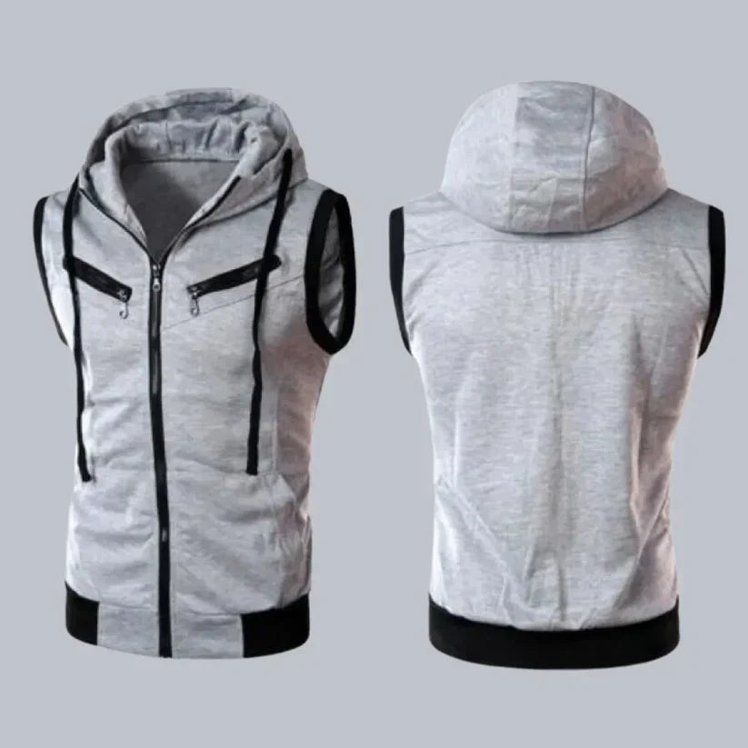 Sleeveless Hooded Zipper For Women - GREY