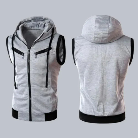 Sleeveless Hooded Zipper For Women - GREY