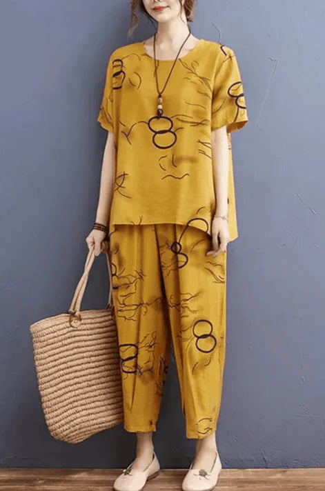 Yellow RING Capri Printed - PJ SUIT FOR WOMEN