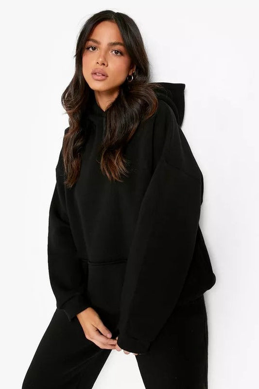 Plain Hoddie For Women - BLACK