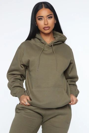 Plain Hoddie For Women - OLIVE
