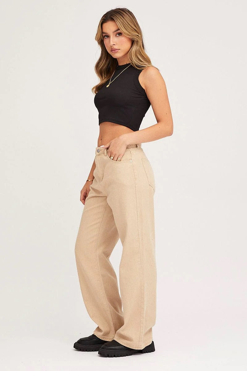 BEIGE Wide-Leg Jeans For Women