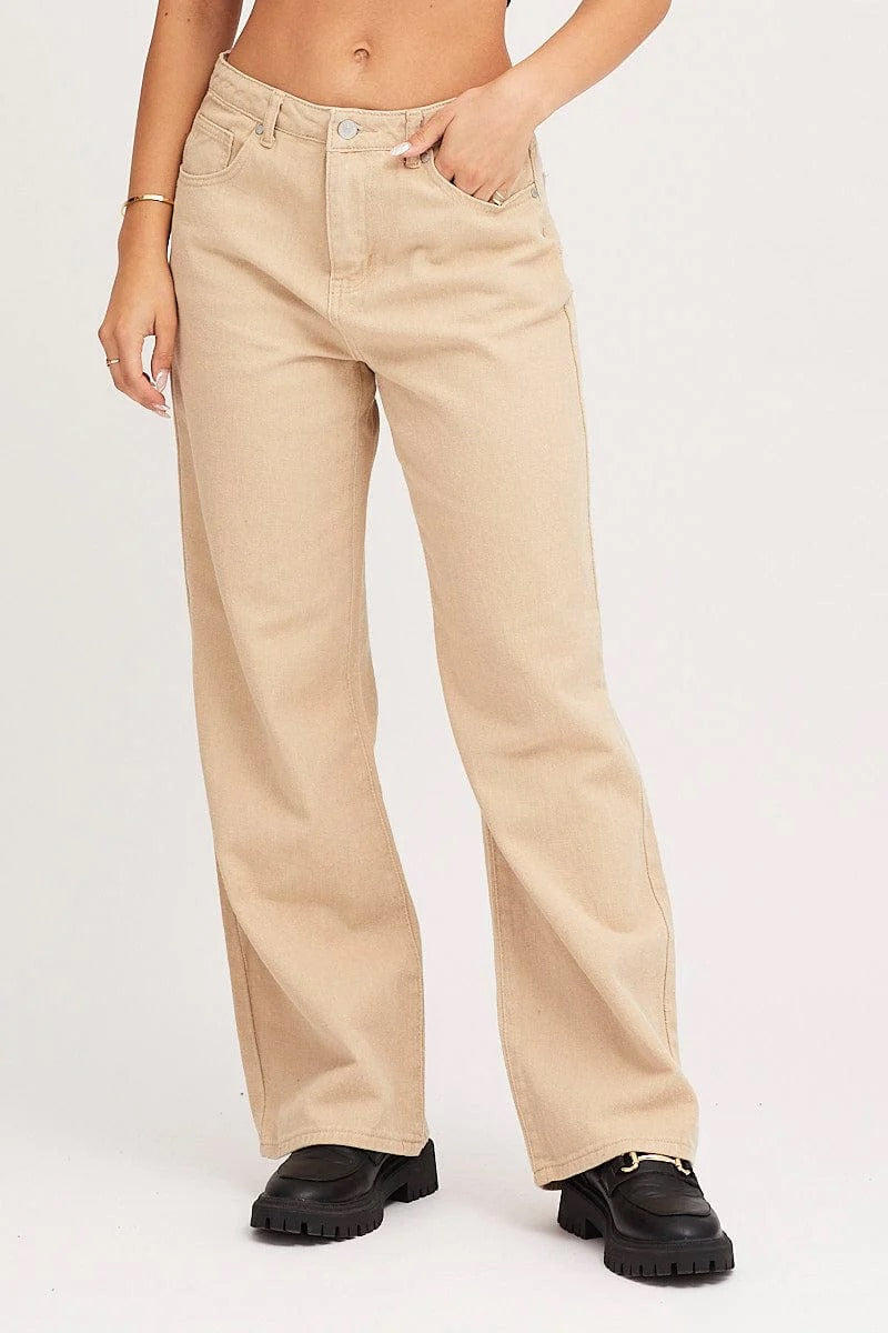 BEIGE Wide-Leg Jeans For Women