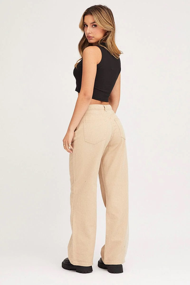 BEIGE Wide-Leg Jeans For Women