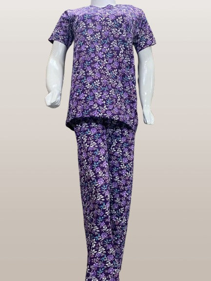 Purple Multi Flower Printed Night Suit JERSEY