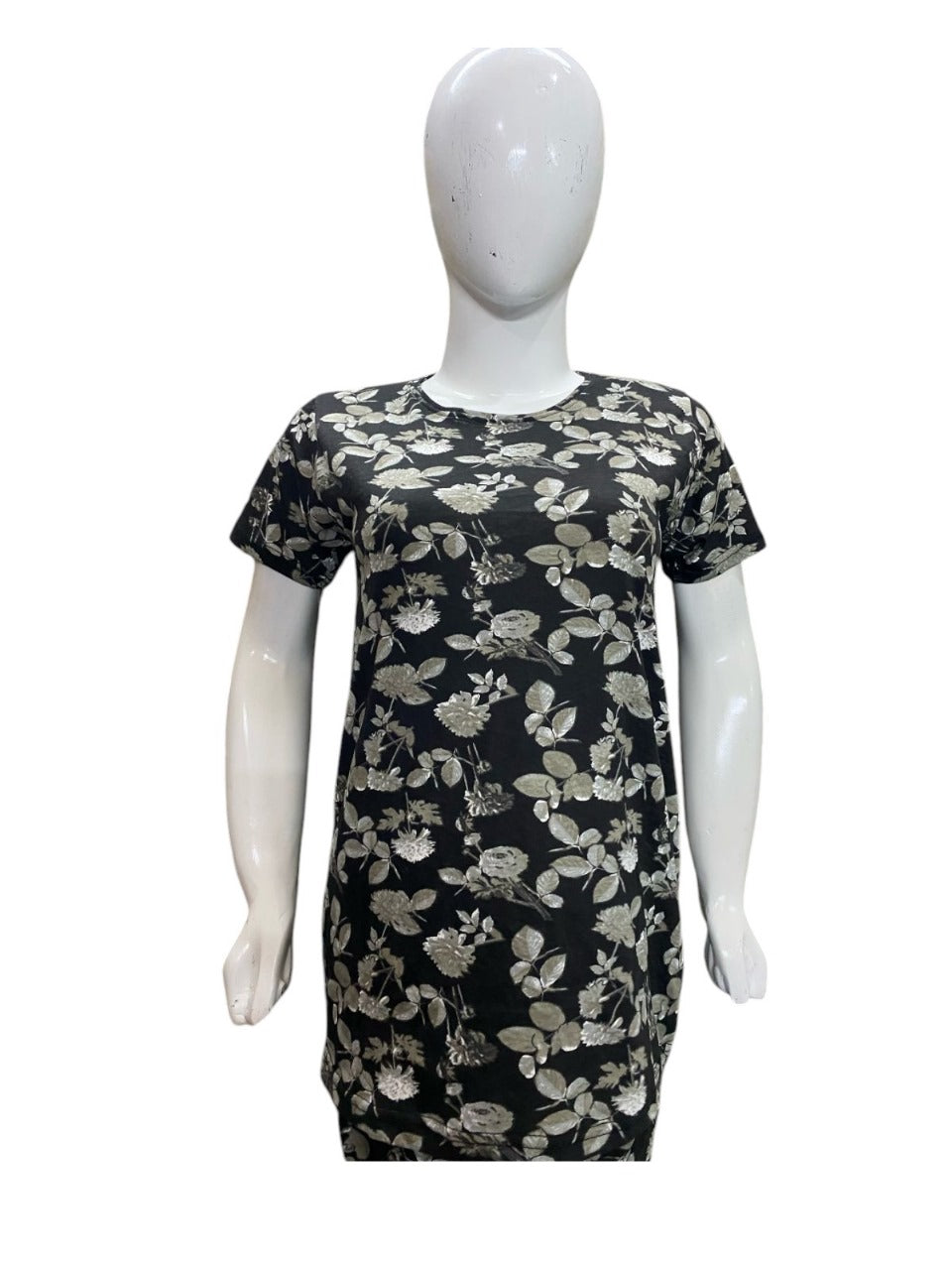Black Flower Printed Night Suit For Women JERSEY
