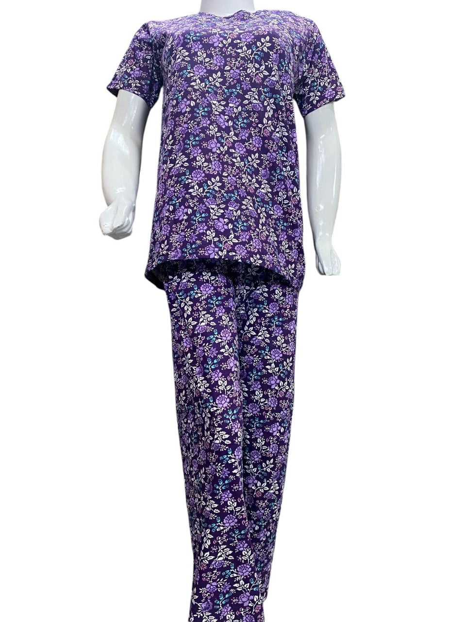 Purple Multi Flower Printed Night Suit JERSEY