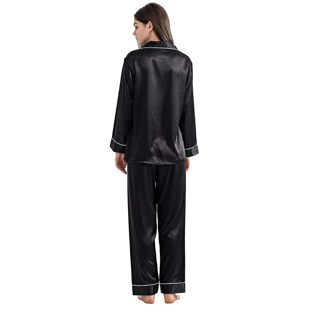 PLAIN SILK NIGHT SUIT - BLACK