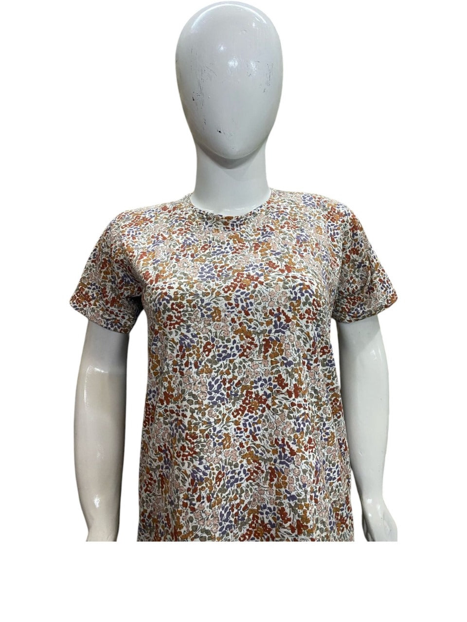 White Multi Flower Printed Night Suit For Women JERSEY