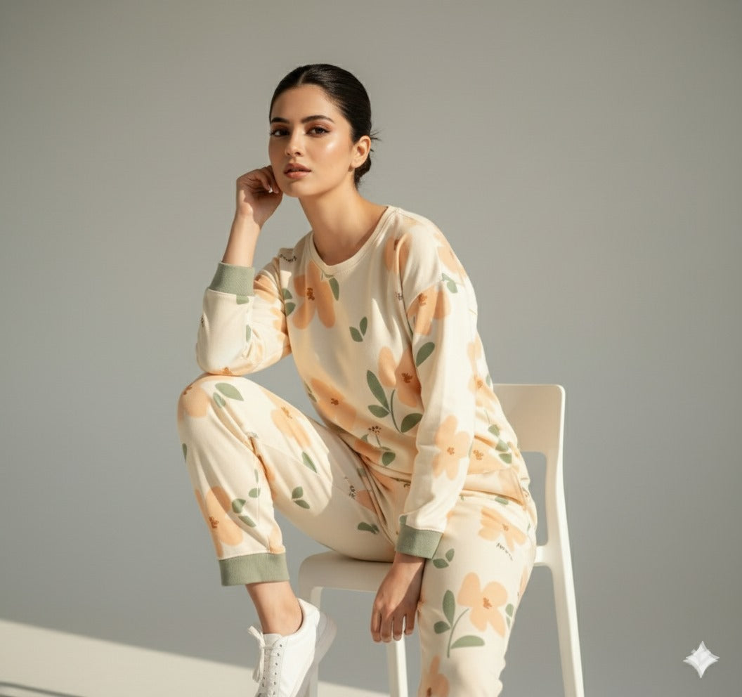 Orange Flower Printed - PJ SUIT FOR WOMEN