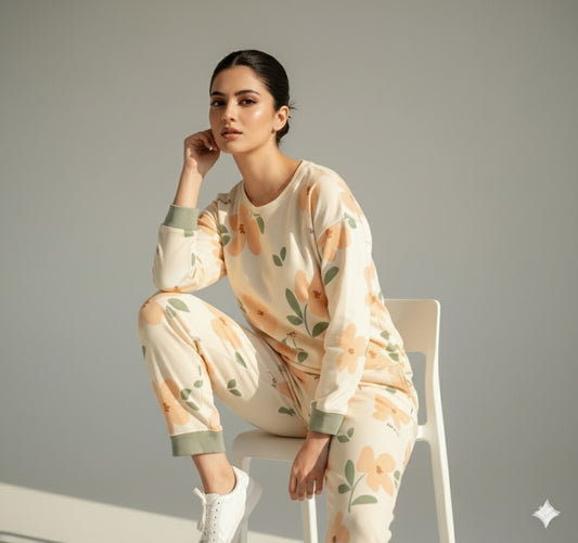 Orange Flower Printed - PJ SUIT FOR WOMEN