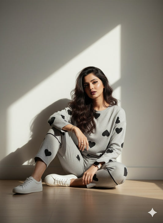 GREY HEART - FULL SLEEVES PJ SUIT FOR WOMEN