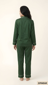 PLAIN SILK NIGHT SUIT - BOTTLE GREEN