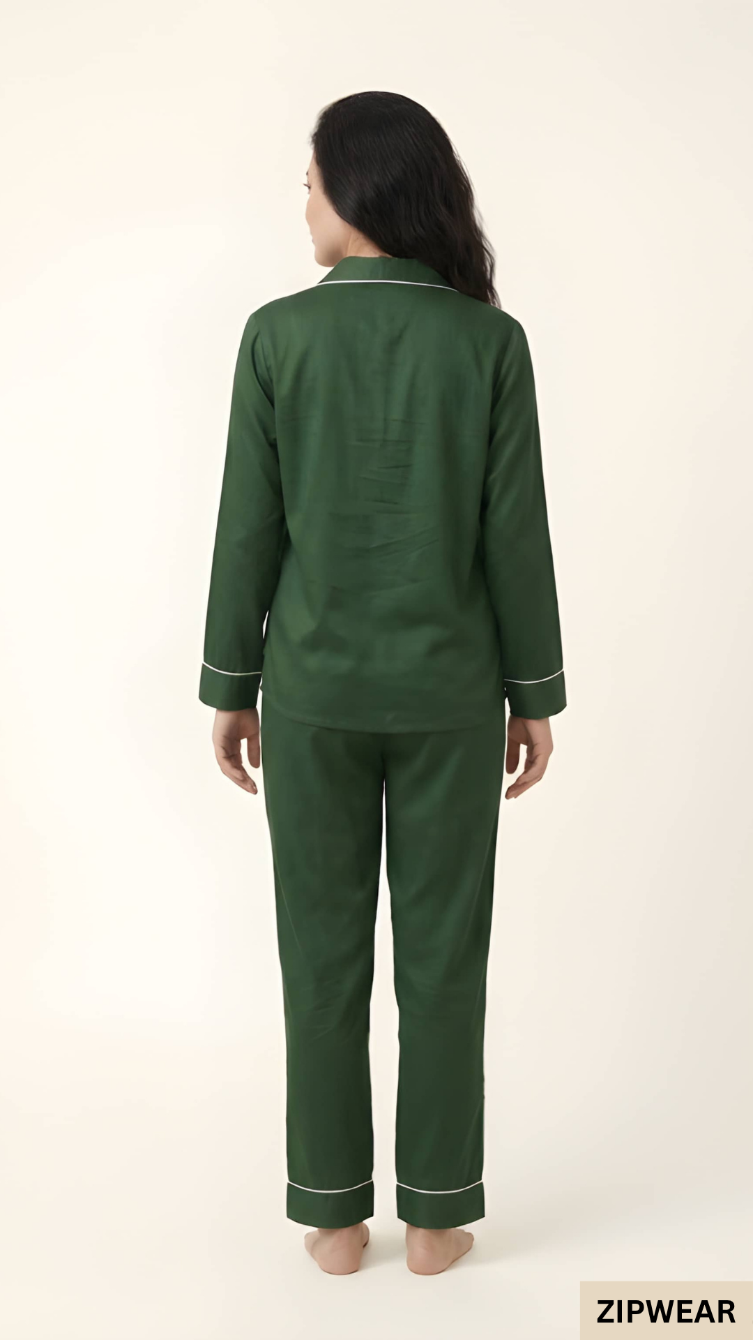 PLAIN SILK NIGHT SUIT - BOTTLE GREEN