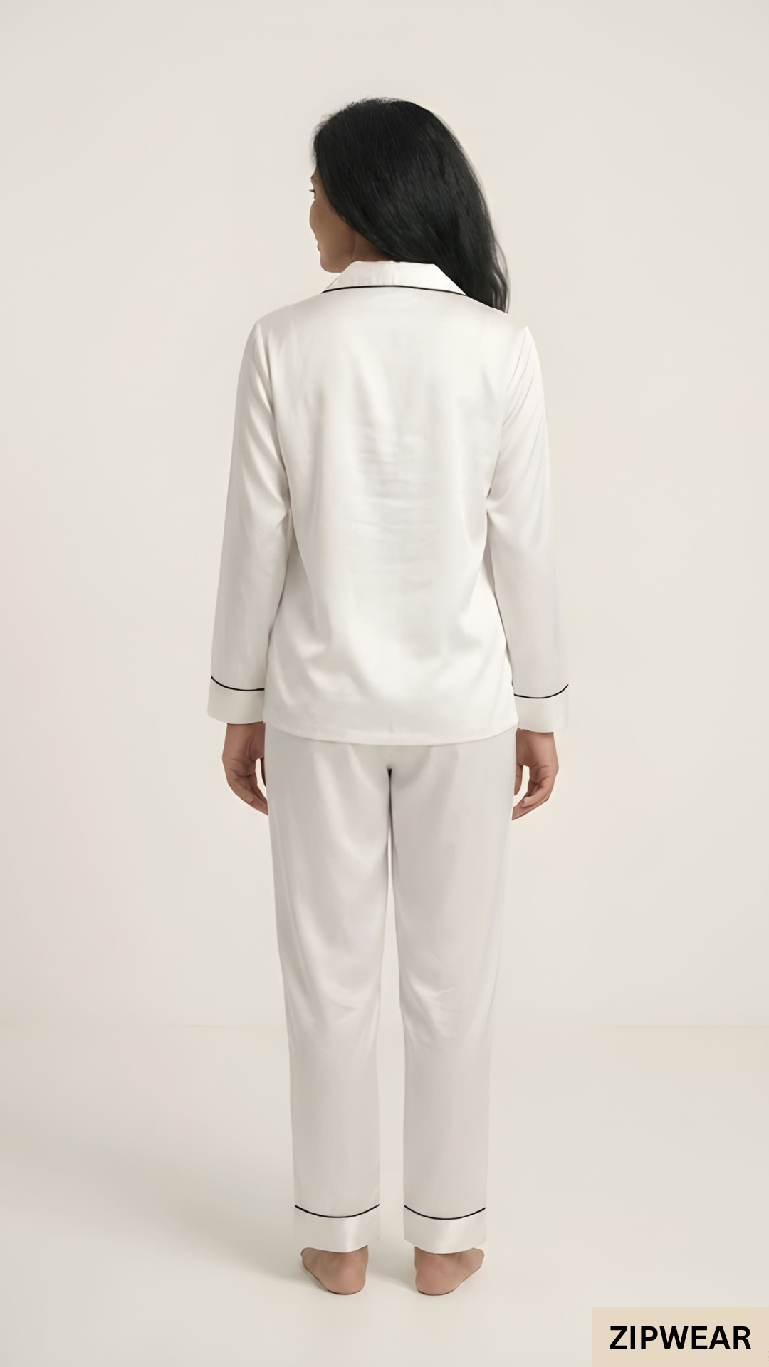 PLAIN SILK NIGHT SUIT - WHITE