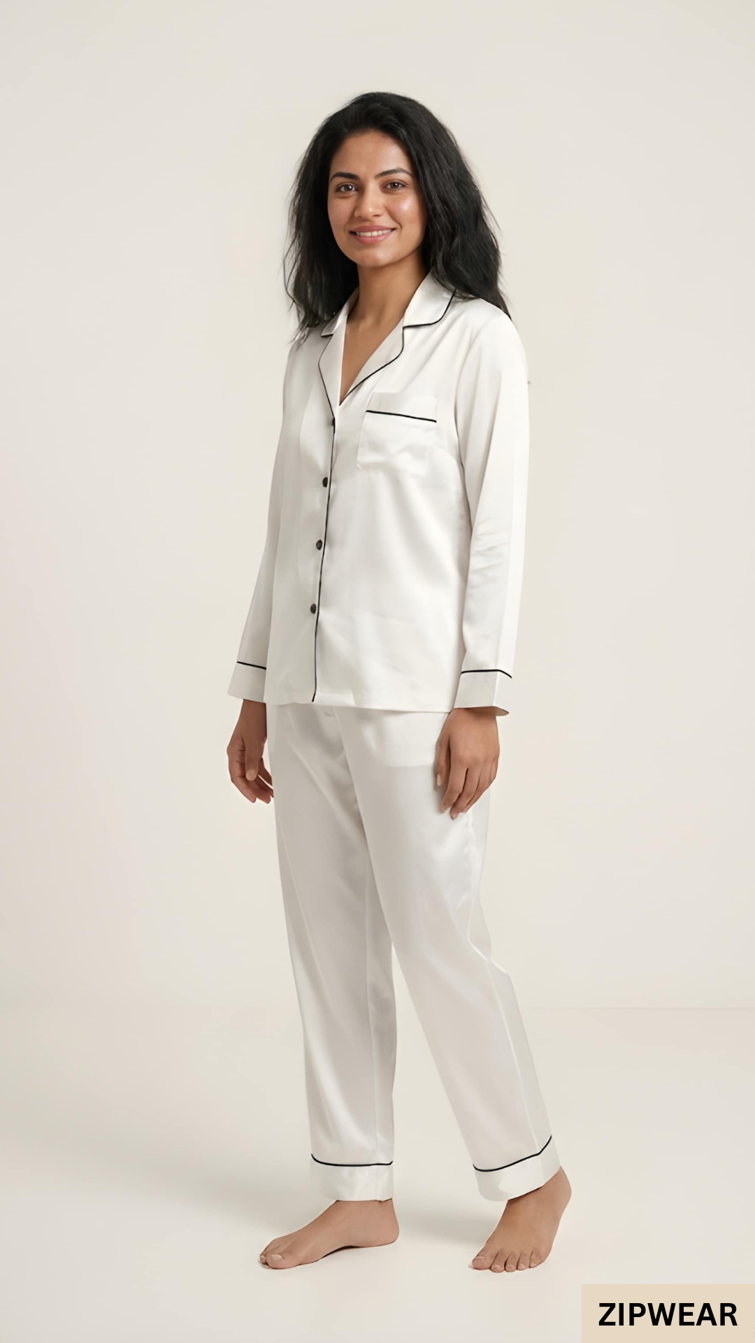 PLAIN SILK NIGHT SUIT - WHITE