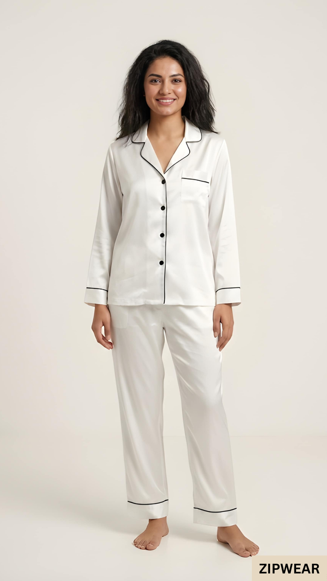 PLAIN SILK NIGHT SUIT - WHITE