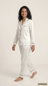 PLAIN SILK NIGHT SUIT - WHITE