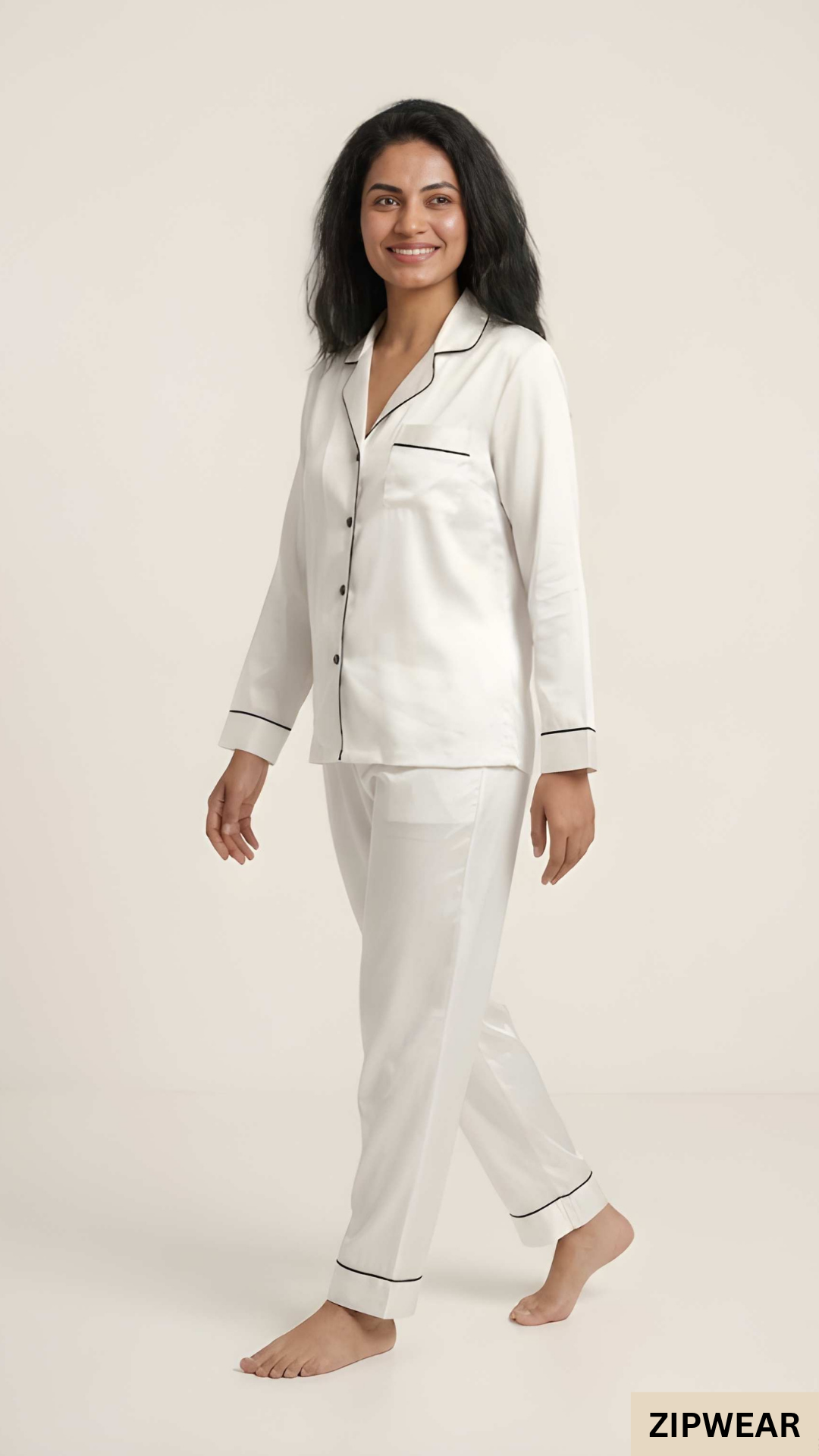 PLAIN SILK NIGHT SUIT - WHITE