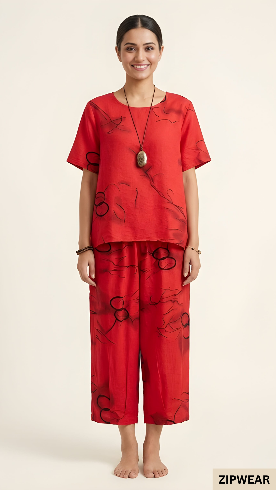 HN-RED RING CAPRI  PRINTED - PJ SUIT FOR WOMEN