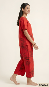 HN-RED RING CAPRI  PRINTED - PJ SUIT FOR WOMEN