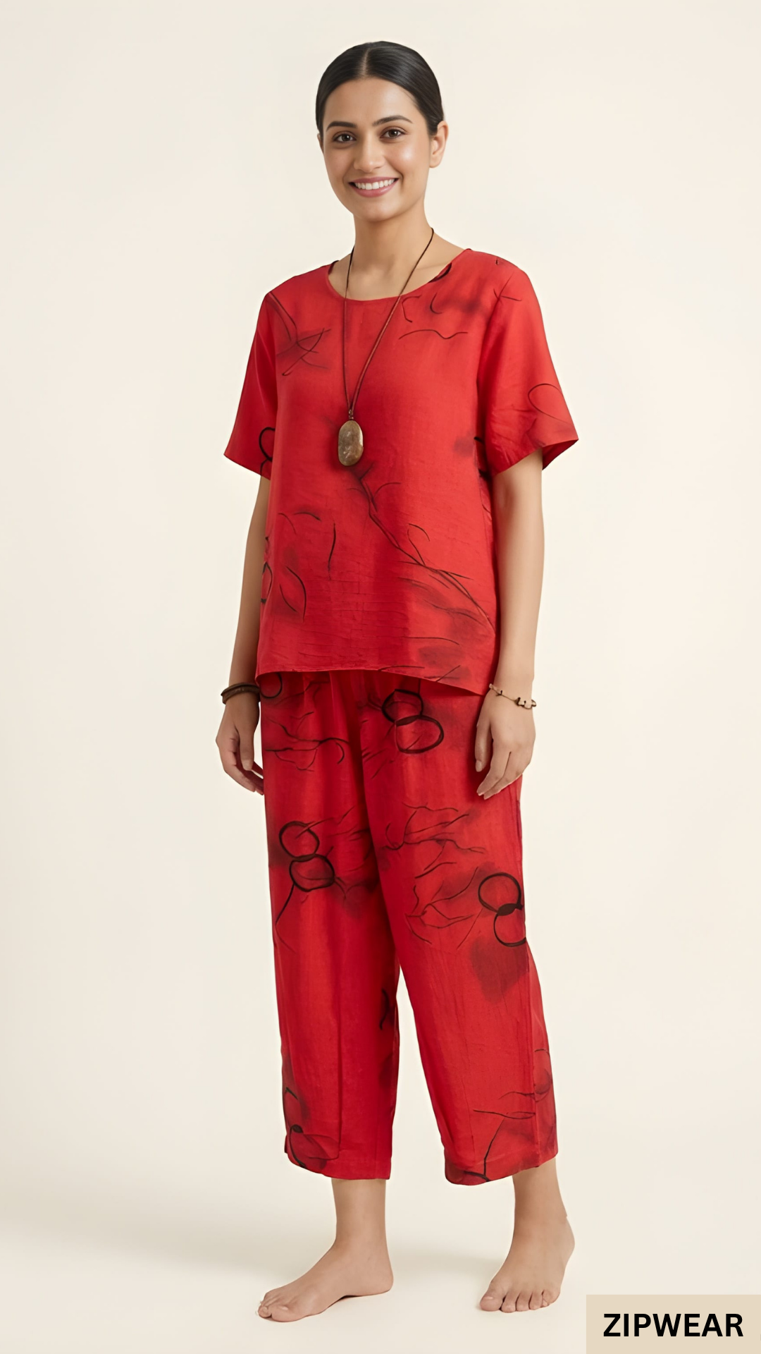 HN-RED RING CAPRI  PRINTED - PJ SUIT FOR WOMEN