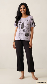 Planet Printed Purple- PJ SUIT FOR WOMEN