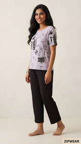 Planet Printed Purple- PJ SUIT FOR WOMEN