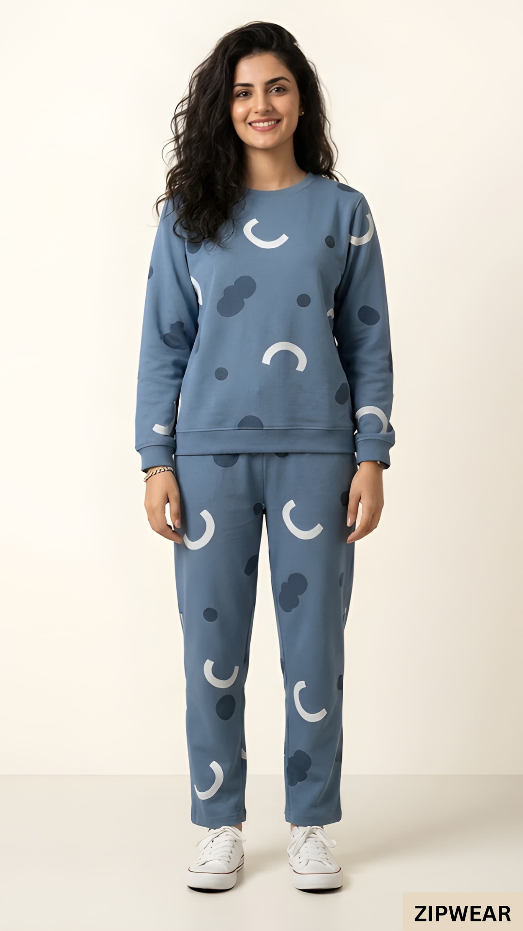 Moon Printed Blue PJ Suit - Front View