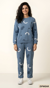 Moon Printed Blue PJ Suit - Front View