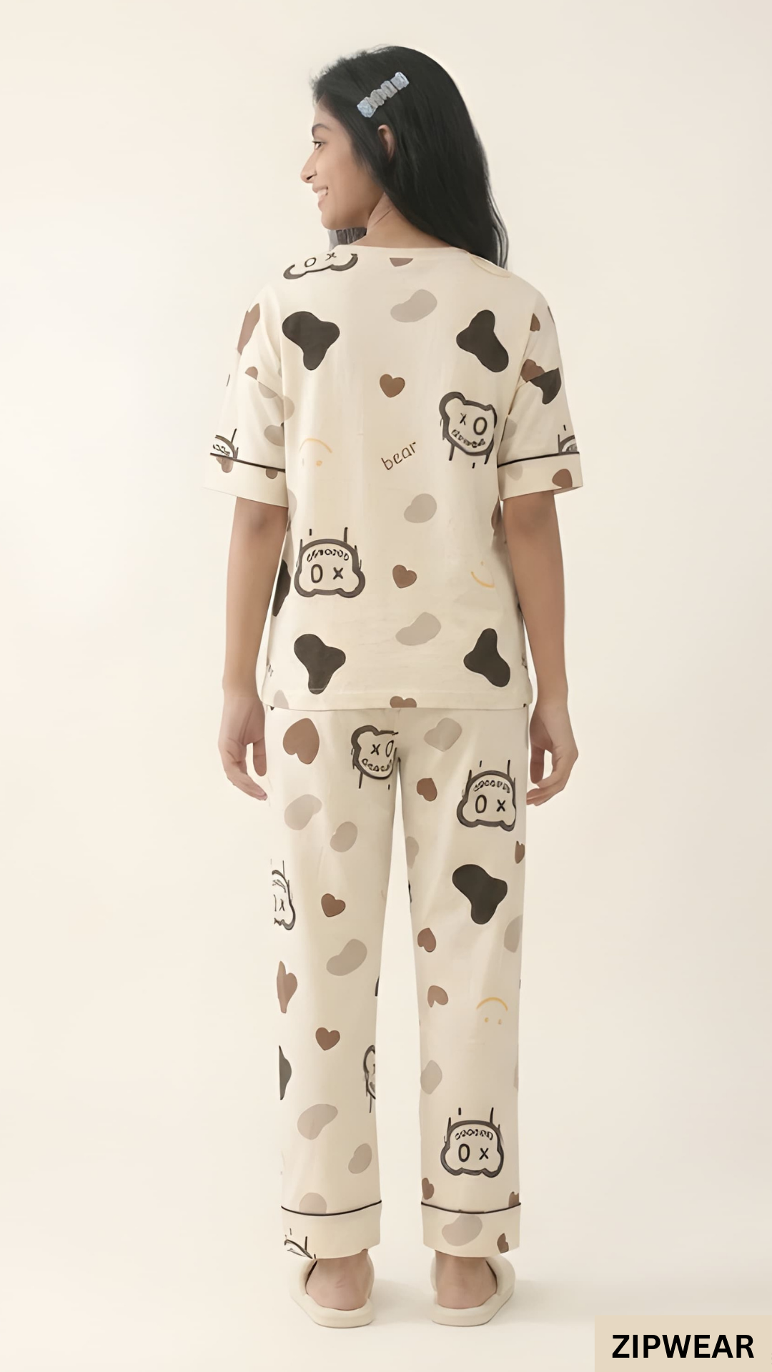 CREAM BEAR - FULL SLEEVES PJ SUIT FOR WOMEN