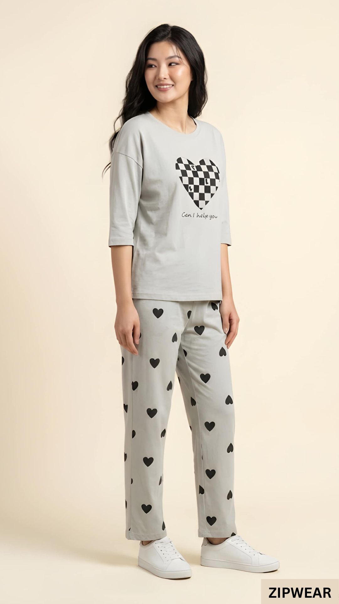 CHECKERED HEART PRINTED - PJ SUIT FOR WOMEN