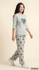 CHECKERED HEART PRINTED - PJ SUIT FOR WOMEN