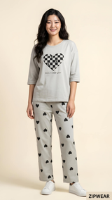 Checkered Heart Printed PJ Suit