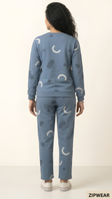Moon Printed Blue PJ Suit - Back View