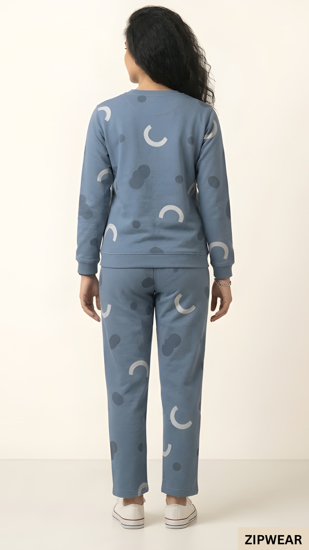 Moon Printed Blue PJ Suit - Back View