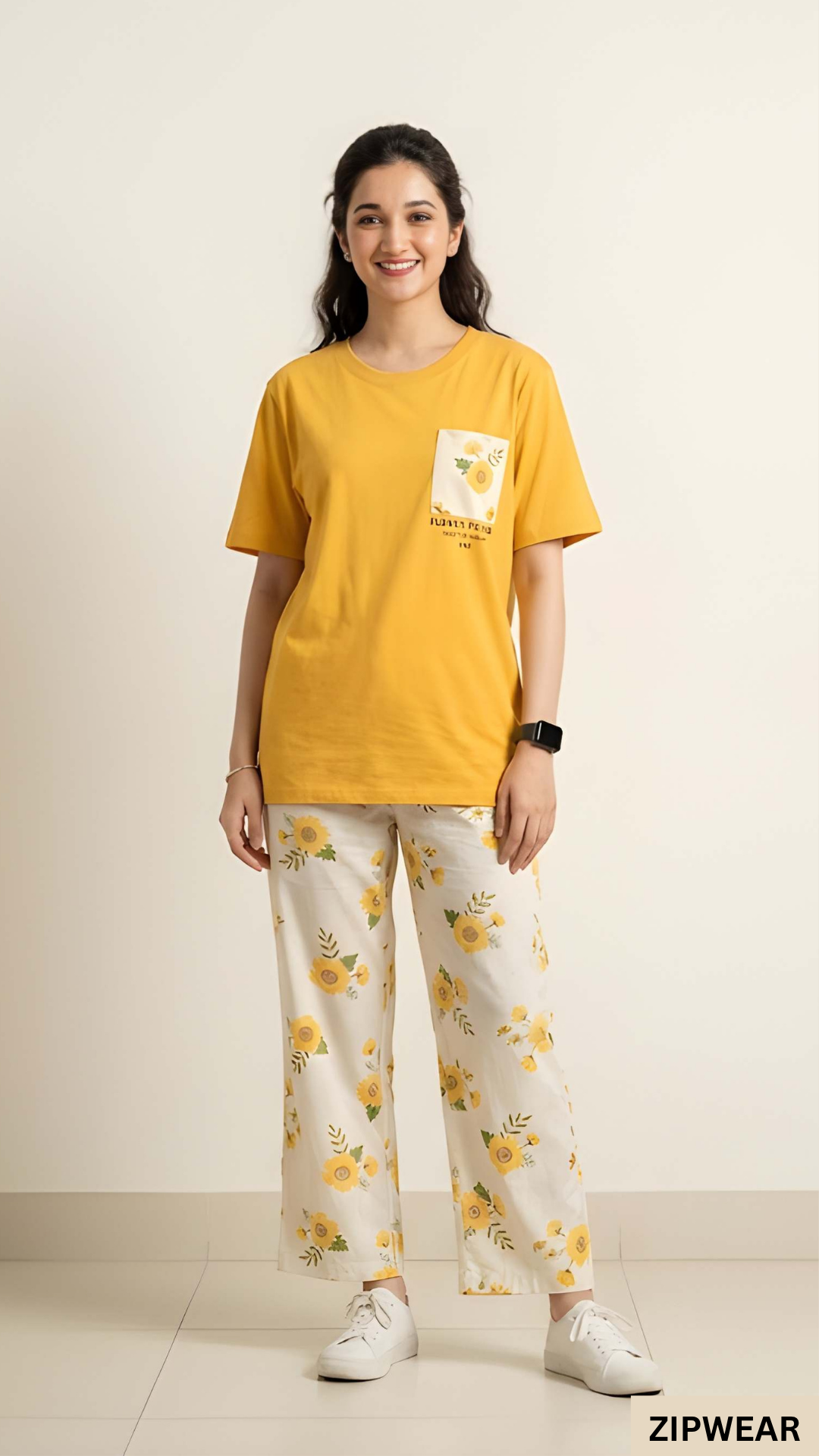 Yellow Pocket Printed PJ Suit