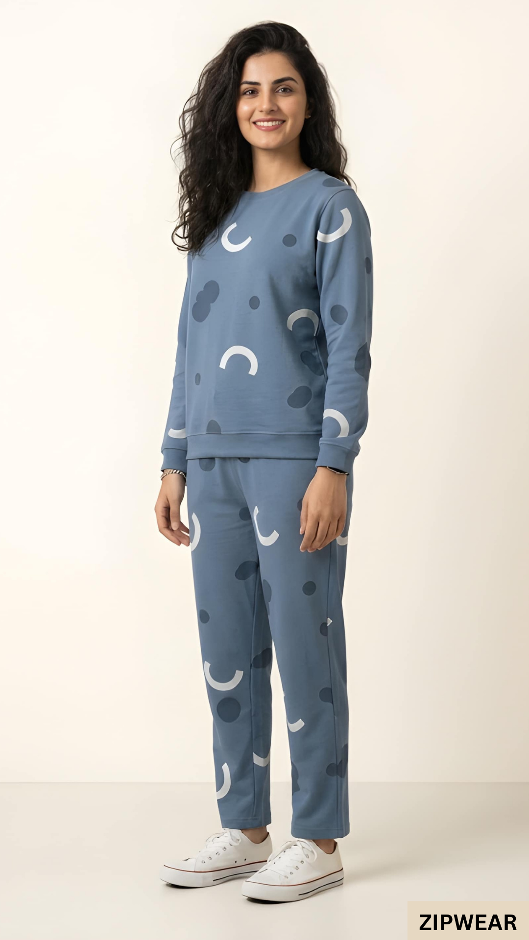 Moon Printed Blue PJ Suit - Side View
