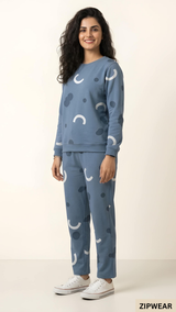 Moon Printed Blue PJ Suit - Side View
