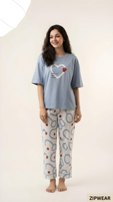 STRAW BERRY HEART SKY BLUE  ZIPWEAR PJ SUIT FOR WOMEN P-11