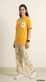 YELLOW POCKET PRINTED - PJ SUIT FOR WOMEN