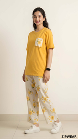 YELLOW POCKET PRINTED - PJ SUIT FOR WOMEN