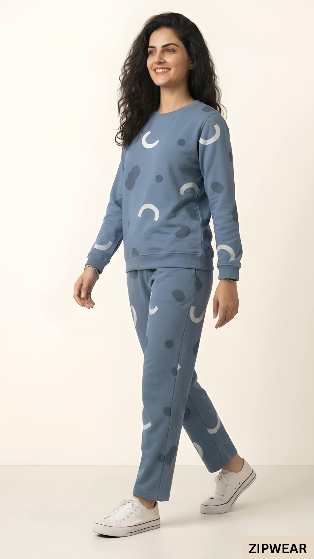 Moon Printed Blue PJ Suit - Walking View